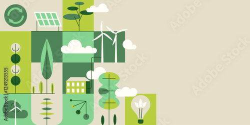 Environment, Social, Governance and sustainability development concept, geometry pattern, vector horizontal banner, ecology background with flat illustration