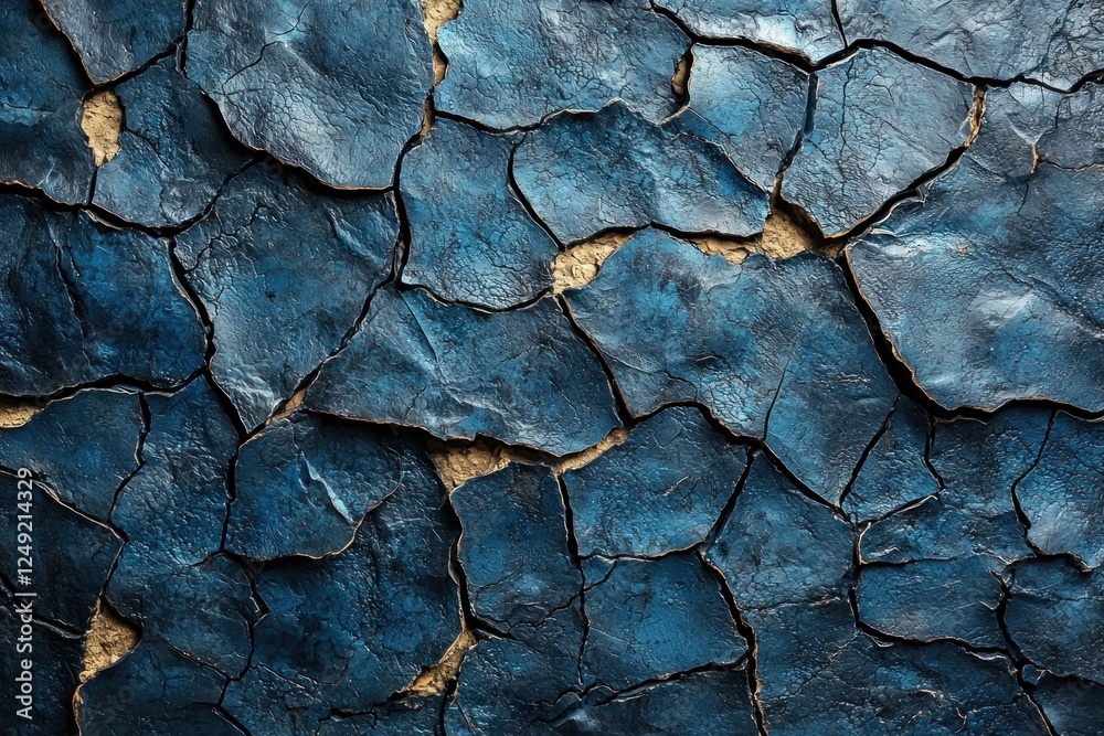 Cracked Blue Surface with Textured Patterns and Earthy Background Cracked Blue Surface with Textured Patterns and Earthy Background