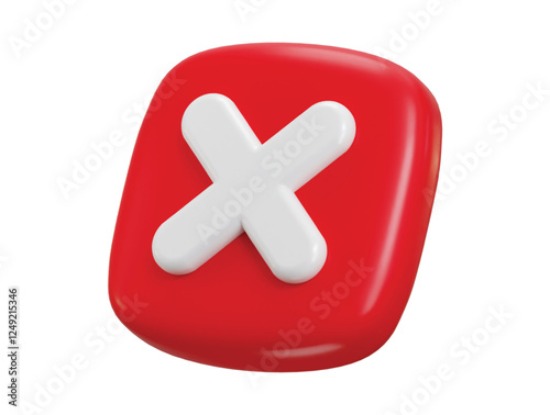 Cross Mark icon 3d render concept of negative check list button, failed, false tick, reject, disagree on application vector illustration