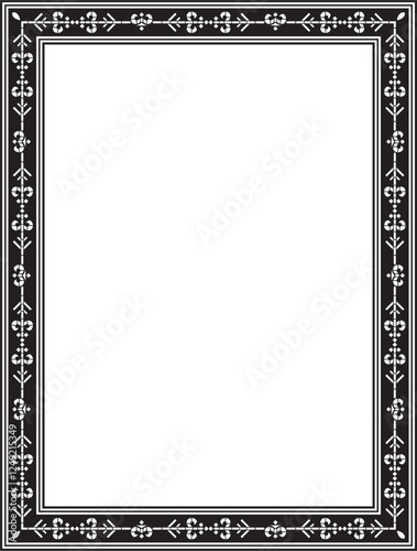 Vector monochrome black square Yakut ornament. An endless rectangular border, a frame of the northern peoples of the Far East.