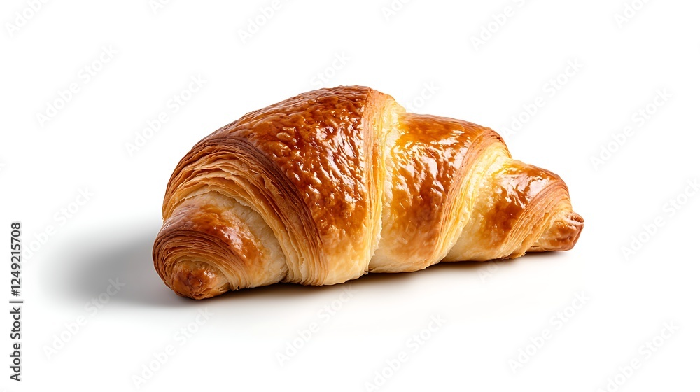 Golden Brown Flaky Croissant on White Background Golden Brown Flaky Croissant on White Background