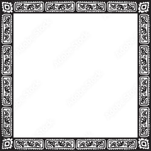 Vector black monochrome square national Indian patterns. National ethnic ornaments, borders, frames. colored decorations of the peoples of South America, Maya, Inca, Aztecs
