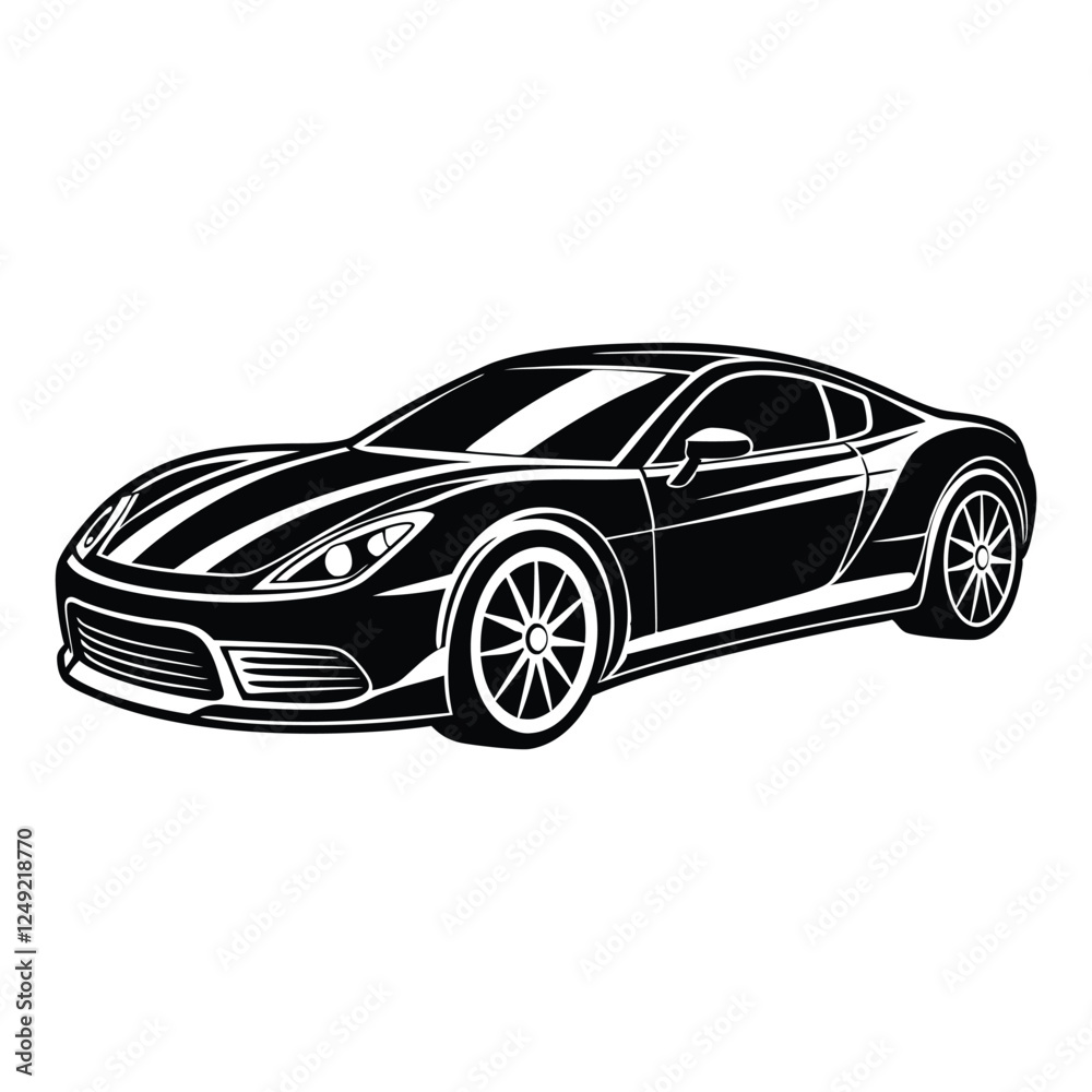 Naklejka premium Black sports car silhouette on white background.