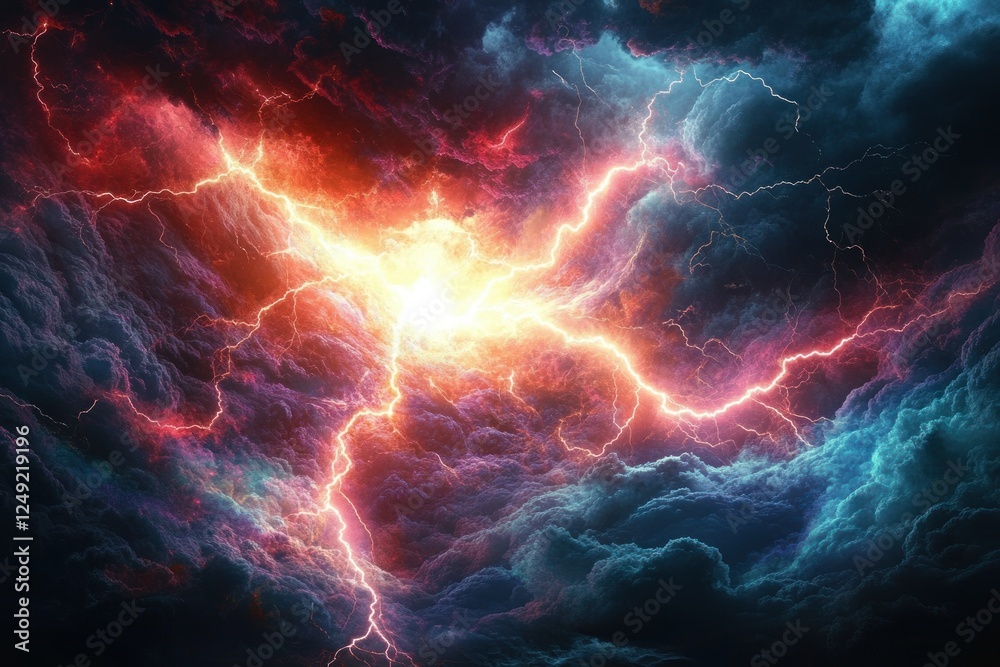 Fototapeta premium Lightning Bolts in Stormy Night Sky Surrealism Art