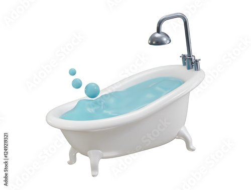 Bathtub with soap bubbles 3d render concept of Furniture and hotel shower bathroom interior vector illustration