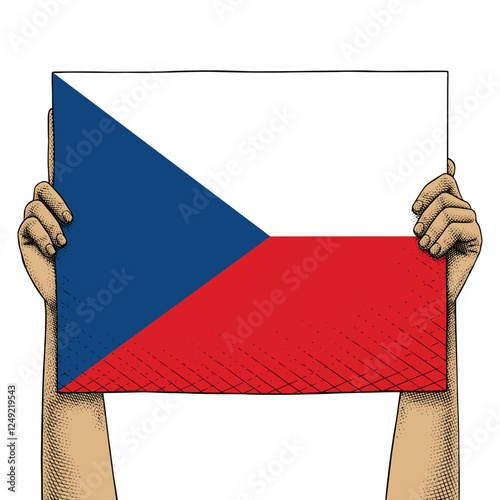 Hand Raises a Sign That Show Czech Flag