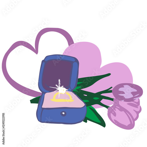 Hand draw card with a ring and flowers. Vector, hand draw, isolated