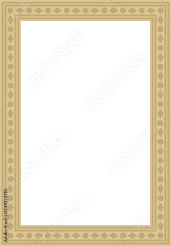 Vector square gold ancient Russian ornament. Slavic rectangle, border, frame. Painting of the royal chambers