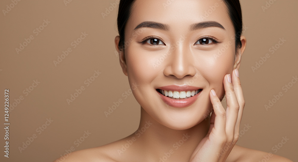 Smiling woman portrait with glowing skin and natural makeup Smiling woman portrait with glowing skin and natural makeup