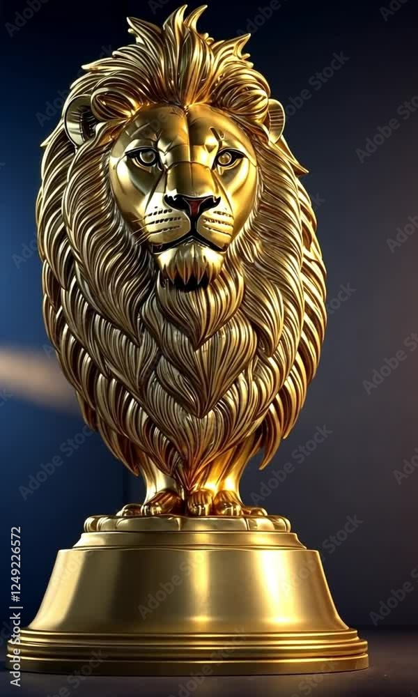 Gold lion trophy cup video slow motion Gold lion trophy cup video slow motion