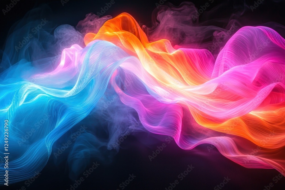 Colorful abstract waves of light swirling in a dark background, creating a vibrant atmosphere Colorful abstract waves of light swirling in a dark background, creating a vibrant atmosphere