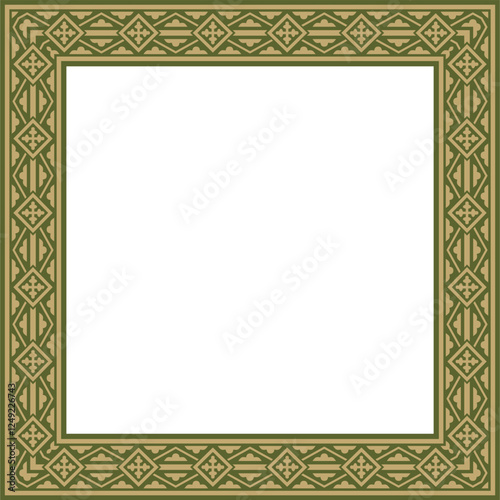 Vector gold with green square classic renaissance ornament. Rectangle, european border, revival style frame