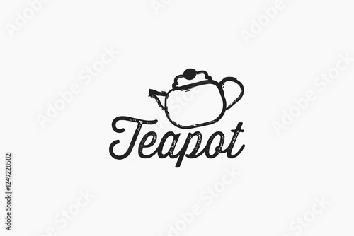 Line art Chinese Teapot illustration. creative brush art teapot symbol logo design vector illustration isolated on white background 