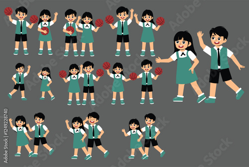 Set of Children Activity at school with uniform