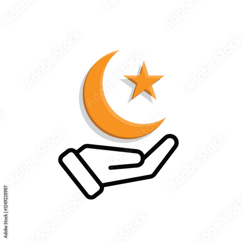 Ramadan icon. vector moon and stars in hand. Islamic impression in the holy month. banner, pamphlet, islam. simple 3d design style