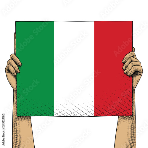 Hand Raises a Sign That Show Italy Flag