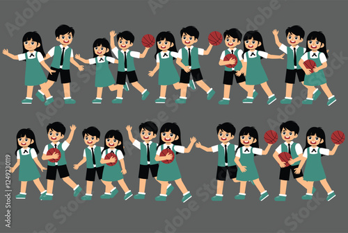 Set of Children Activity at school with uniform