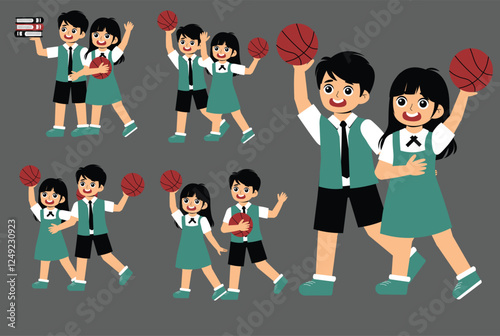Set of Children Activity at school with uniform