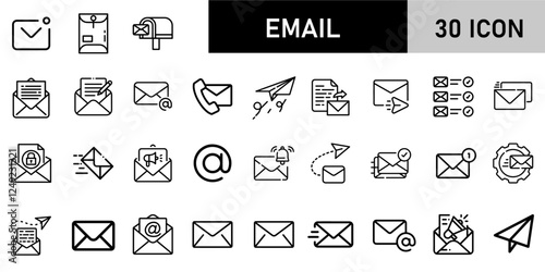 Minimalist Email Icon Pack | 30 Outline Vector Icons, Editable stroke. 