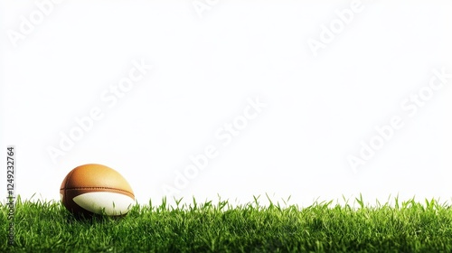 rugby ball on grass 3D render white background