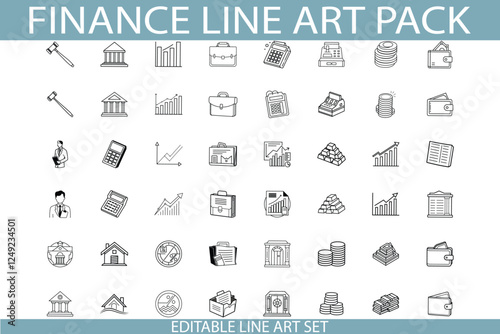 Editable Finance Line Art Pack Icons for Business, Banking, and Investments