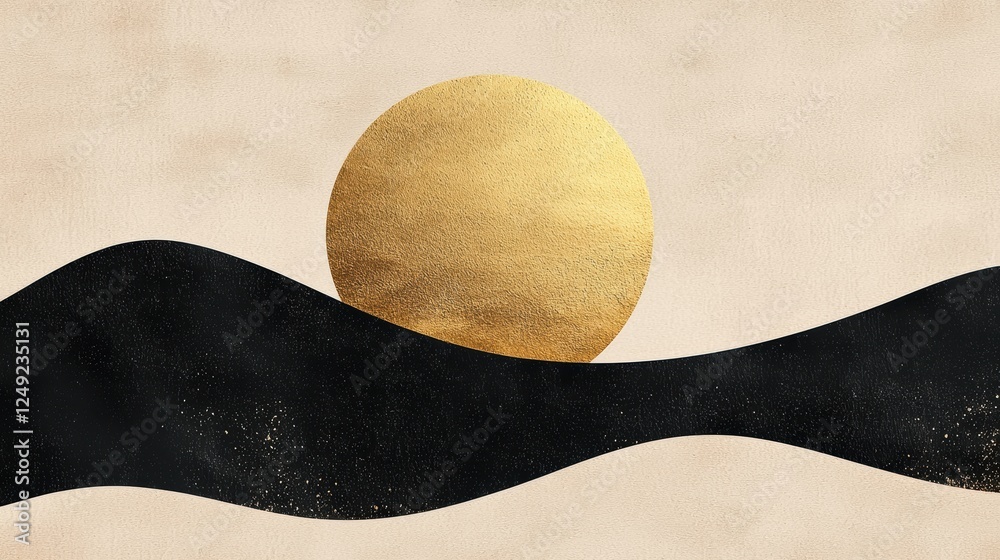A minimalist golden sun and mountain silhouette against a muted background, evoking warmth and simplicity with a clean, artistic composition A minimalist golden sun and mountain silhouette against a muted background, evoking warmth and simplicity with a clean, artistic composition