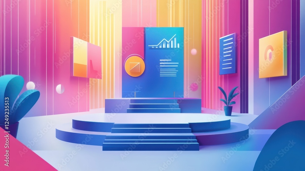 Vibrant Digital Presentation Space with Analytics Theme