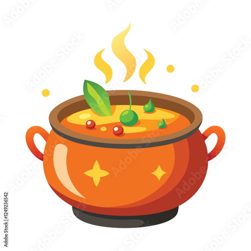 Halloween Cauldron with Potion: Cartoon Witch's Brew Vector Illustration, Spooky Cooking Pot, Fantasy Magic Drink, Orange Cauldron Clipart