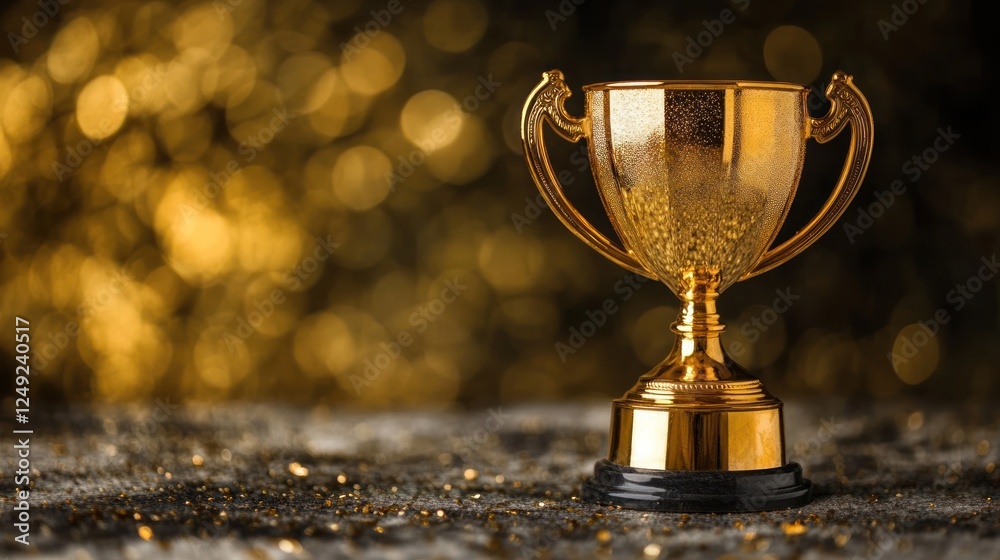 Golden trophy award on dark glitter background Golden trophy award on dark glitter background