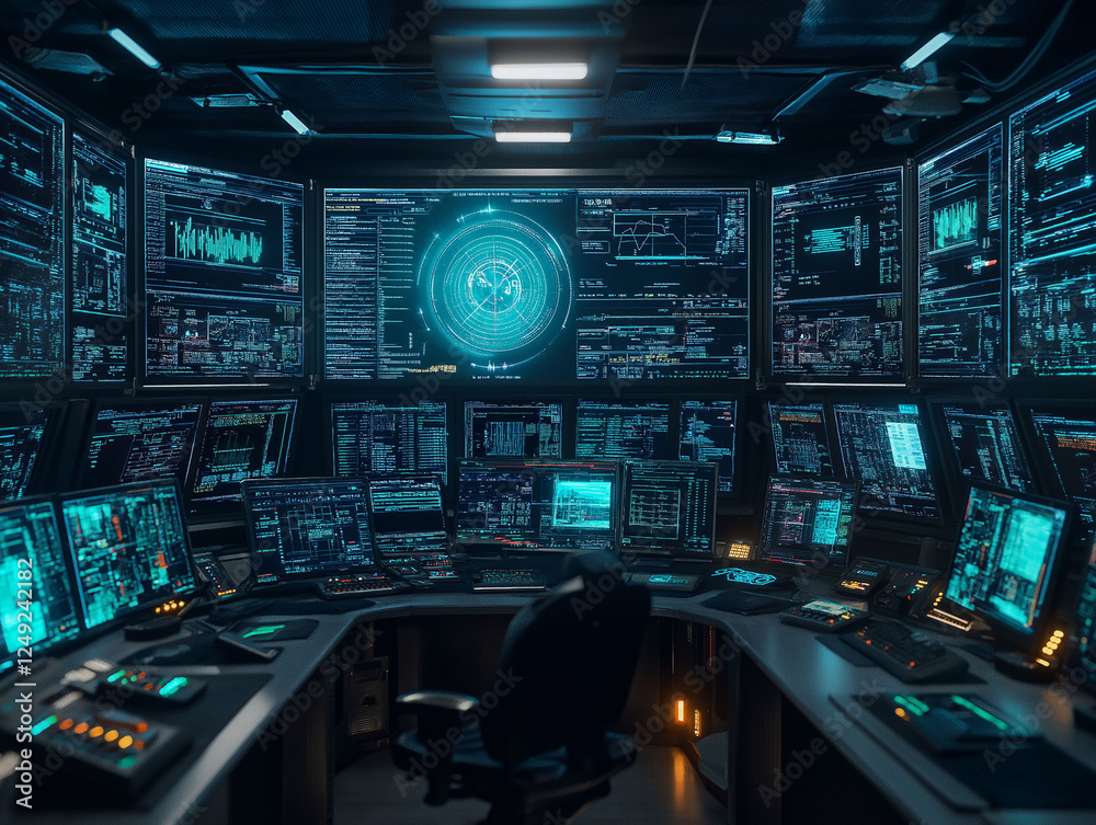 OT security industrial defense. Cybersecurity detection. Infrastructure firewall. Monitoring resilience. A detailed image of a control room with operators managing various tasks. OT security industrial defense. Cybersecurity detection. Infrastructure firewall. Monitoring resilience. A detailed image of a control room with operators managing various tasks.