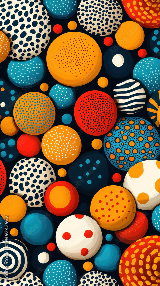 Colorful polka dots in vibrant dynamic arrangements Colorful polka dots in vibrant dynamic arrangements