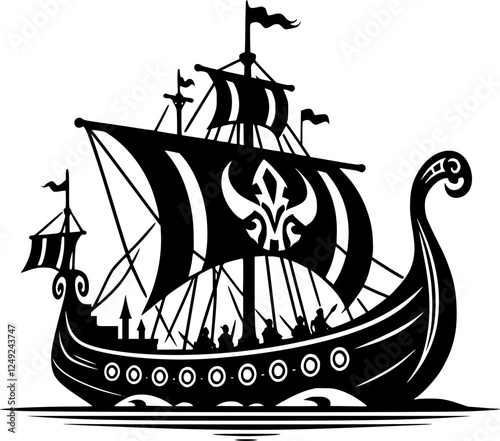 simple drakkar ship, viking ship logo, journey to valhalla