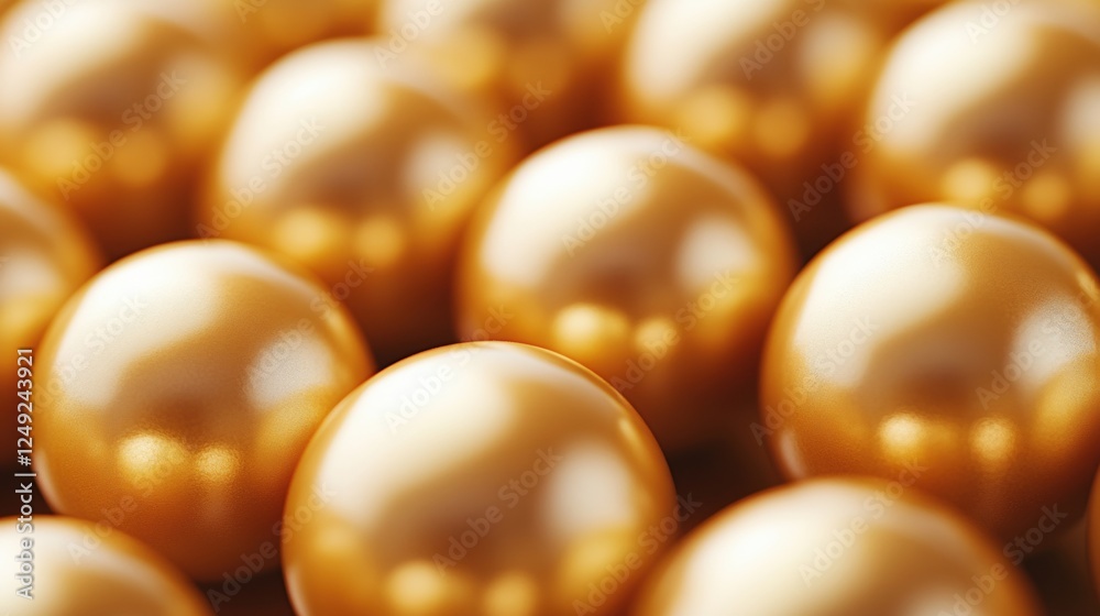 Close-Up View of Glossy Golden Pearls on a Wooden Surface Close-Up View of Glossy Golden Pearls on a Wooden Surface