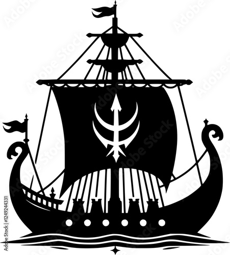 simple drakkar ship, viking ship logo, journey to valhalla