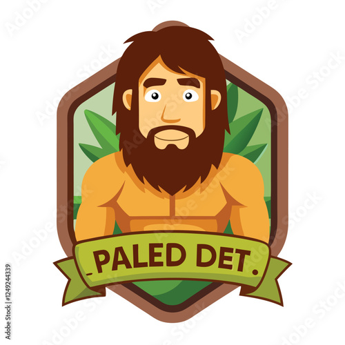 Paleo Diet Cartoon Logo: Caveman Mascot Illustration for Healthy Eating & Lifestyle Brand, Vector Graphic Design