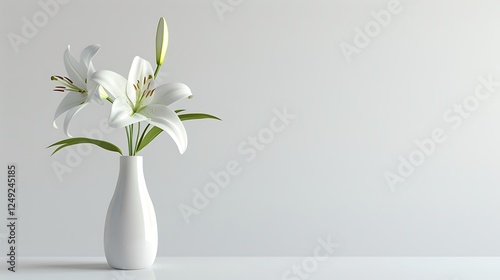 Wallpaper Mural A minimalist ceramic vase containing a single white lily, standing upright on a stark white background, png style image Torontodigital.ca