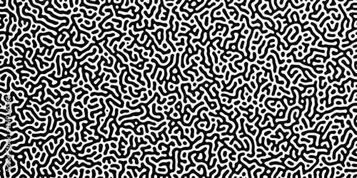 Abstract Turing organic wallpaper with background. Turing reaction diffusion monochrome seamless pattern with chaotic motion. Organic seamless patterns with rounded lines Diffusion reaction background