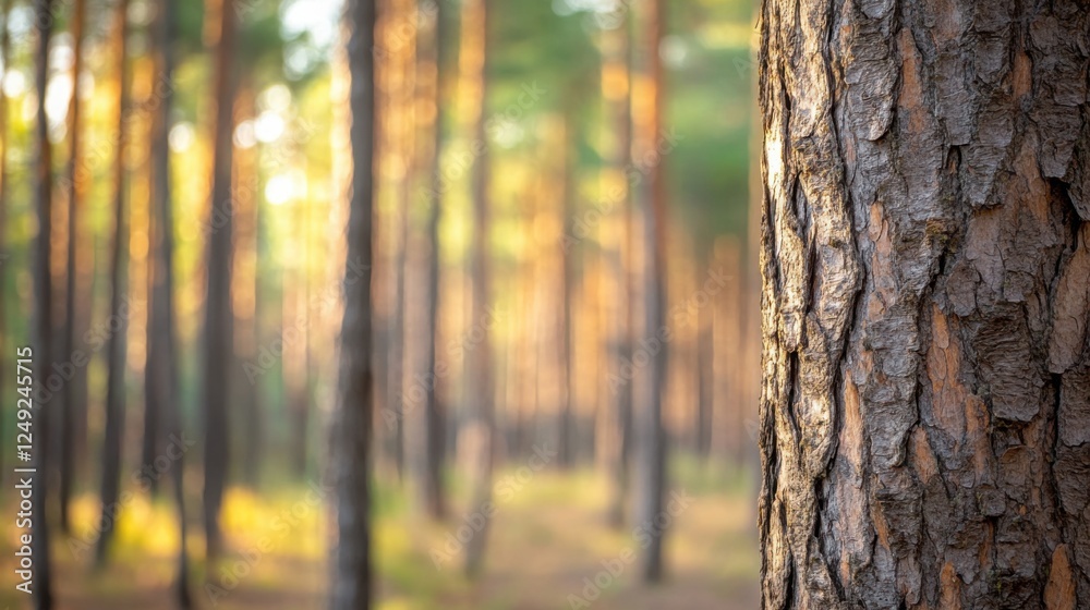 Tranquil Forest Glow with Soft Sunlight and Warm Tones, Perfect for Text Placement Tranquil Forest Glow with Soft Sunlight and Warm Tones, Perfect for Text Placement
