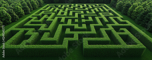 lush green maze with intricate paths leading to success and discovery
