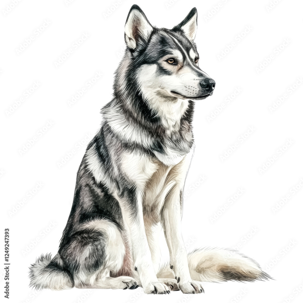 Majestic Siberian Husky Sitting, Pencil Drawing Majestic Siberian Husky Sitting, Pencil Drawing