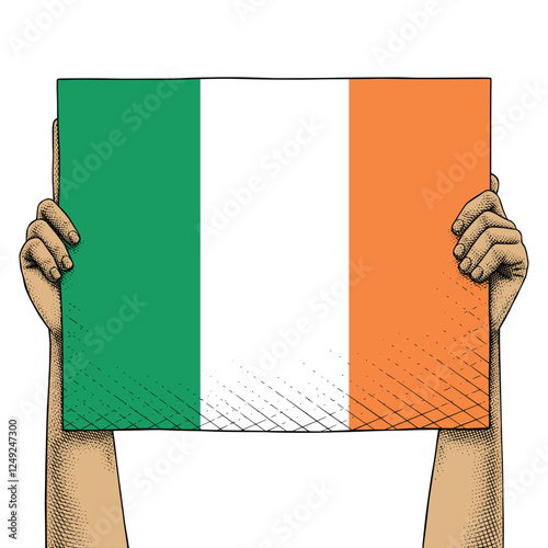 Hand Raises a Sign That Show Ireland Flag