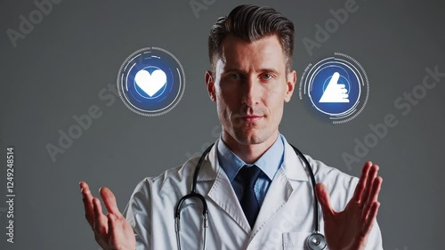 Digital Health Future in Doctor’s Hands, AI-Powered Healthcare Innovation, Virtual Diagnosis Technology, Generative AI photo