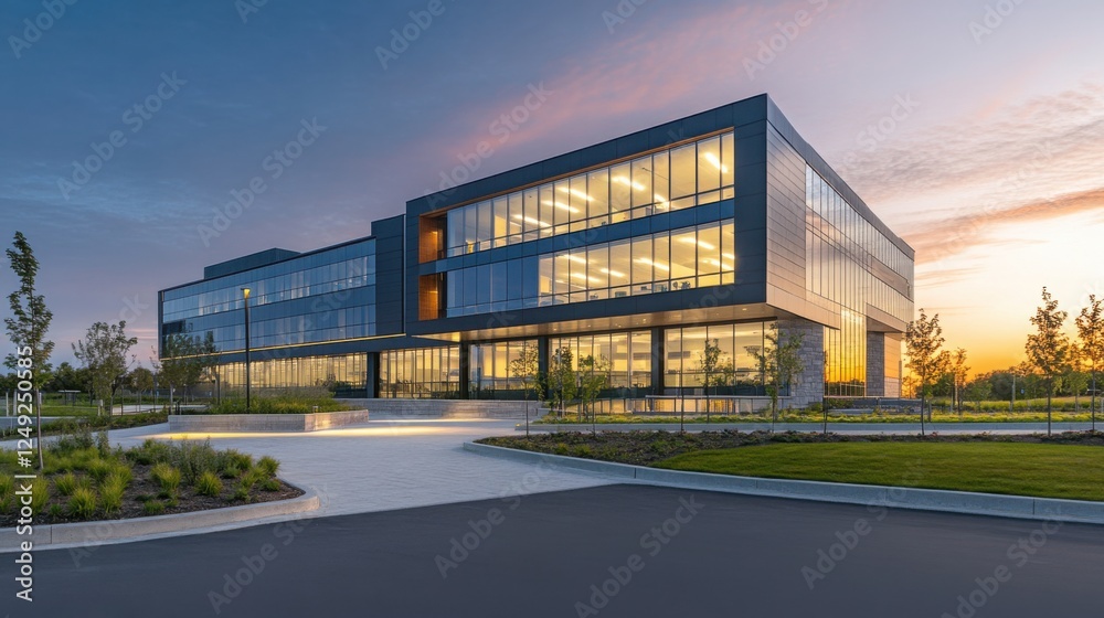 Office building glowing in golden dusk light, framed by urban skyline, evoking a sense of modern ambition and quiet reflection. Office building glowing in golden dusk light, framed by urban skyline, evoking a sense of modern ambition and quiet reflection.
