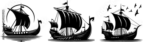 simple drakkar ship, viking ship logo, journey to valhalla