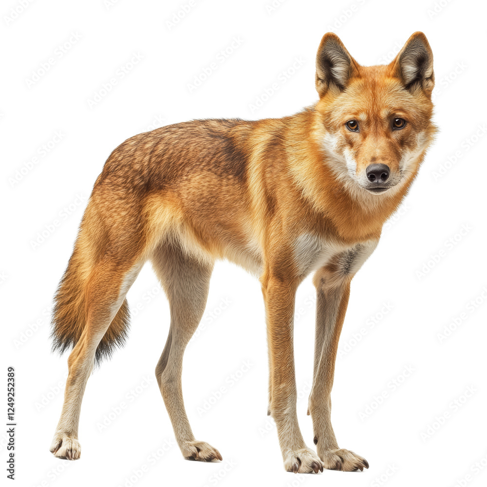 Obraz premium Red Wolf Standing on White Background