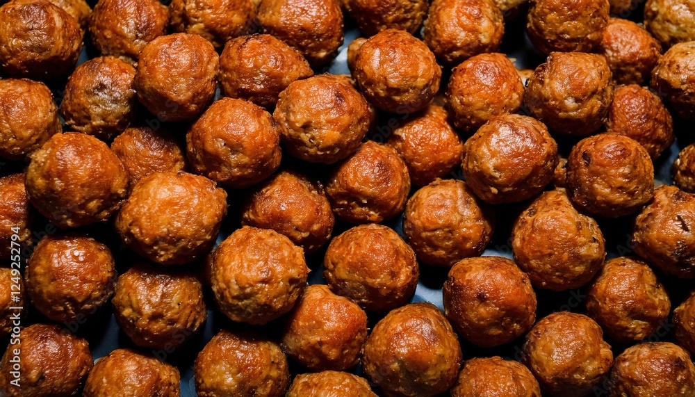 Savory golden fried meatballs displayed in a vibrant arrangement for a culinary feast Savory golden fried meatballs displayed in a vibrant arrangement for a culinary feast