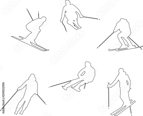 vector sketch illustration silhouette design of person exercising skiing ice skating with sticks and ice skates