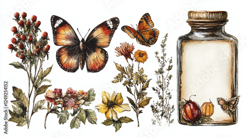Scrapbooking ephemera collage png cut out element set, transparent background