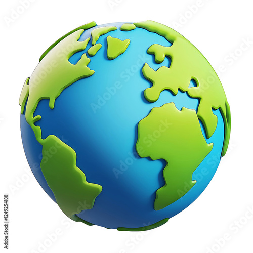 3D Cartoon Planet Earth Icon with Asia, Europe, and Australia