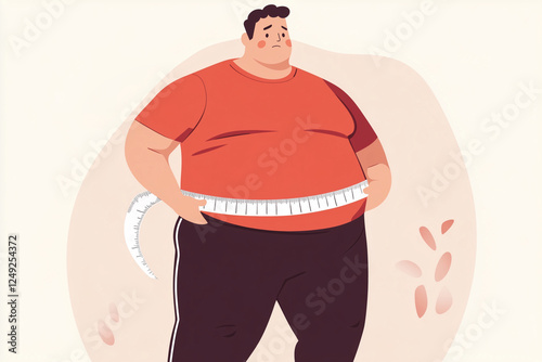 overweight man measuring waist for fitness and health goals